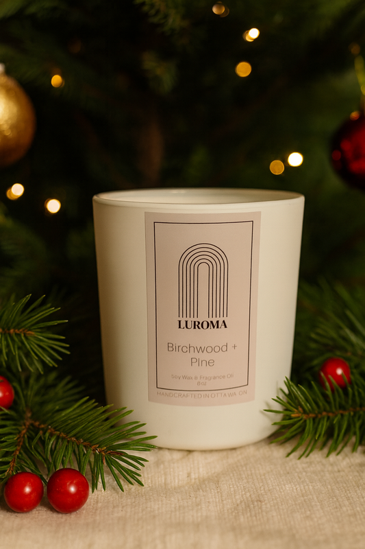 Birchwood + Pine Holiday Candle (Matte White Vessel)